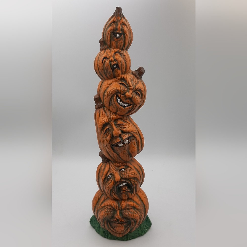 Vintage Handmade Ceramic Halloween Pumpkin Stacking Totem Pole 12 1/4" Tall